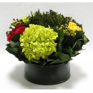 Canora Grey Mixed Floral Centerpiece in Wooden Short Round Container BVZ1229
